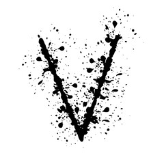 Hand drawn Arabic number 7 with ink splash effect. Black artistic digit in grunge splattered style. Vector illustration isolated on white background.