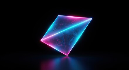 3D holographic trapezoid with glowing edges and vibrant colors 