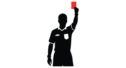 Referee holding a red card in a stark black silhouette
