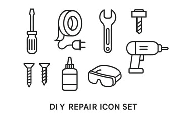 Fototapeta premium Diy repair icon set: tools and equipment for home projects