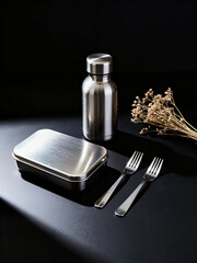 Stainless Steel Reusable Lunch Set with Forks and Dried Flowers
