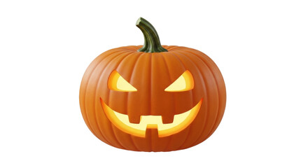 Isolated jack-o'-lantern with glowing face on Halloween, carved pumpkin decoration