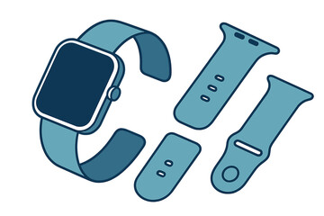 Contemporary smartwatch device with detachable silicone bands and digital screen for wearable technology accessories