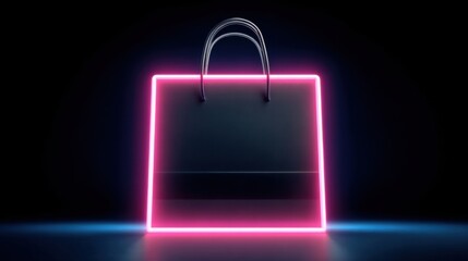 a neon shopping bag on a black background