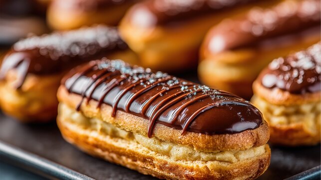 Chocolate eclairs topped with sea salt