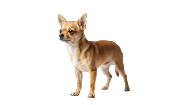 Isolated Chihuahua dog breed, full body studio shot, smooth coat short haired pet animal