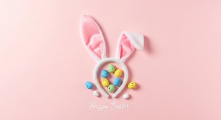 Pastel Easter Composition Featuring Bunny Ears and Colorful Spec