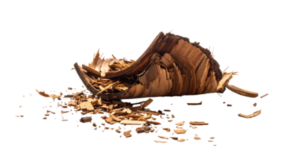 Decaying palm leaves, brown, texture, isolated on black. Close up