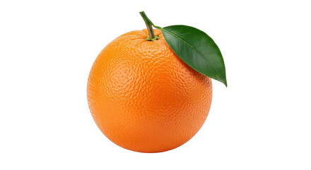 Isolated orange with stem and leaf, fresh fruit against a clear backdrop, healthy and vibrant