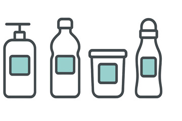 Collection of personal care product bottles and jars with customizable blank labels for branding and product design