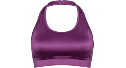 Isolated halter top sports bra in purple, racerback strap, perfect for fitness workouts