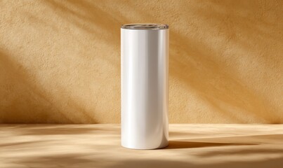 Minimalistic White Container on Warm Background with Soft Shadows