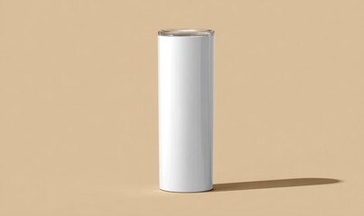 Minimalist White Cylinder Container with Clear Lid on Beige Background