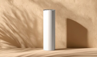 Minimalist White Cylinder on Beige Background with Soft Shadows