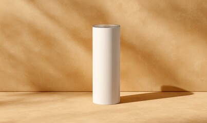 White cylindrical container on a textured background for product display