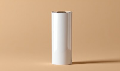 Minimalist White Cylinder on Soft Beige Background in Studio Lighting
