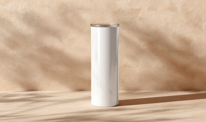 Minimalist White Tumbler Against Soft Beige Background with Shadows