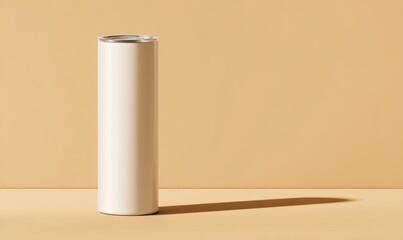 Minimalist White Travel Mug on Warm Background with Soft Shadow