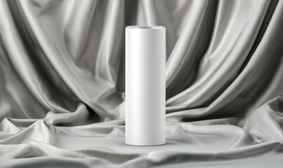Minimalist White Ceramic Vase on Elegant Satin Drapery Background