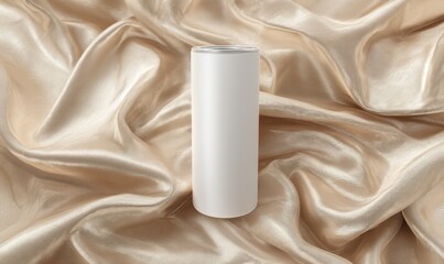 Elegant White Cylinder on Satin Fabric Background for Product Display