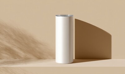 Minimalist White Cylinder on Neutral Background with Soft Shadow