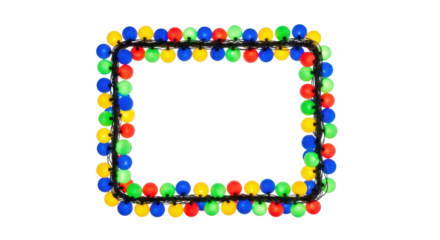 Isolated frame of colorful string lights, red green blue and yellow, party lights border