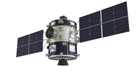 Isolated Communication Satellite in Space, Spacecraft with Solar Panels and Antennae © Agata