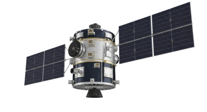 Isolated Communication Satellite in Space, Spacecraft with Solar Panels and Antennae