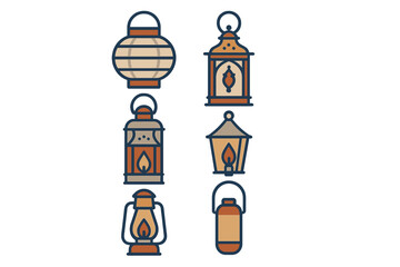 Obraz premium Collection of various traditional and modern lanterns, featuring different shapes, styles, and glowing light sources for ambiance