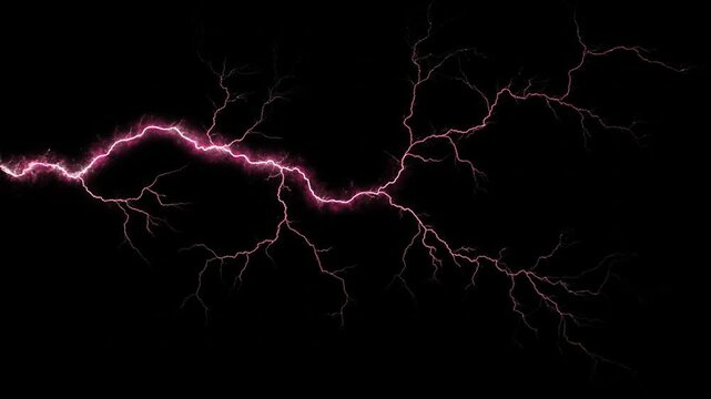 Electric display a vivid pink lightning strike against black background