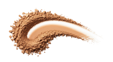 Isolated earthy-toned eyeshadow powder forming a curved brushstroke on a seamless surface
