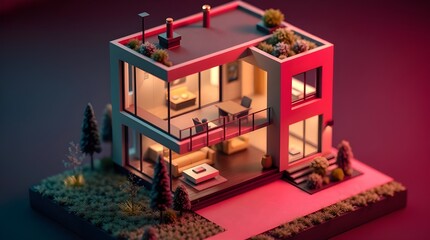 house on the floor 3d render of a modern building
