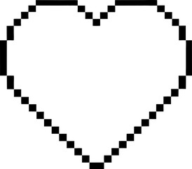 Minimalist pixel heart outline simple black and white retro pixelated symbol, love and digital romance concept