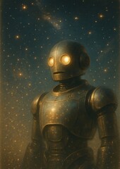 Fototapeta premium Futuristic robot under starry sky.