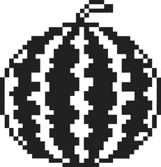 Fototapeta premium Pixel art watermelon icon retro black and white fruit illustration, minimal 8 bit summer food symbol, digital graphic design