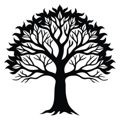 Vector art of a black silhouette of a stylized tree
