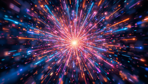 Colorful abstract explosion of light and energy in a dark space background
