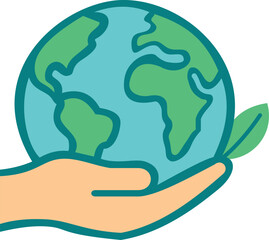 Illustration of Hand Holding Earth with Leaf