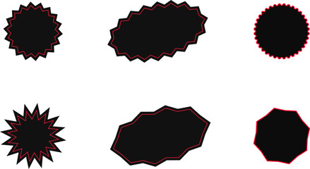Black friday sticker. Red shopping labels collection. Sale or discount sticker. Starburst sticker set. Special offer price tag. Supermarket promotional badge. Promo stickers with star edges. Vector.