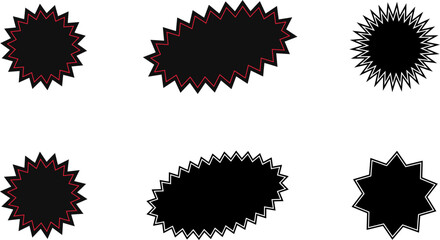 Black friday sticker. Red shopping labels collection. Sale or discount sticker. Starburst sticker set. Special offer price tag. Supermarket promotional badge. Promo stickers with star edges. Vector.