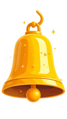 A vibrant gold bell with a looped handle and sparkling highlights