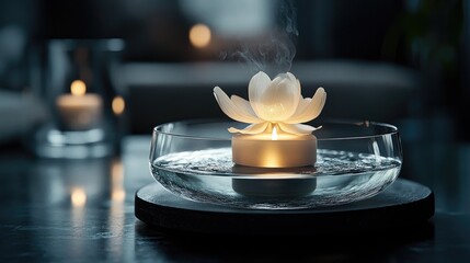 Find inner peace with this serene lotus candle centerpiece, perfect for meditation spaces, spas, or elegant home decor, creating a calming ambiance and promoting mindfulness