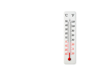 White celsius and fahrenheit scale thermometer isolated on white background. Ambient temperature...