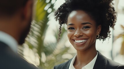 Smiling businesswoman in a business meeting.