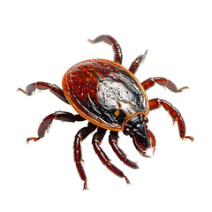 Close-up of a brown tick, eight-legged parasite, isolated on black