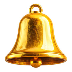 A golden bell with a loop, highly reflective surface, against a black background