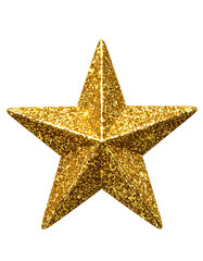 A sparkling, five-pointed golden star against a stark black background