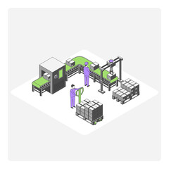 Cartoon Color Factory Conveyor Concept 3d Isometric View Line Elements. Vector illustration of Industrial Automation Process