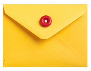 Yellow envelope with a red button closure, captured in bright studio lighting