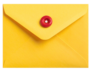 Yellow envelope with a red button closure, captured in bright studio lighting